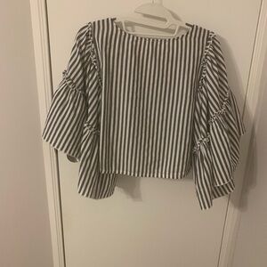 Hollister Black and White Ruffled Bib Collar Blouse
